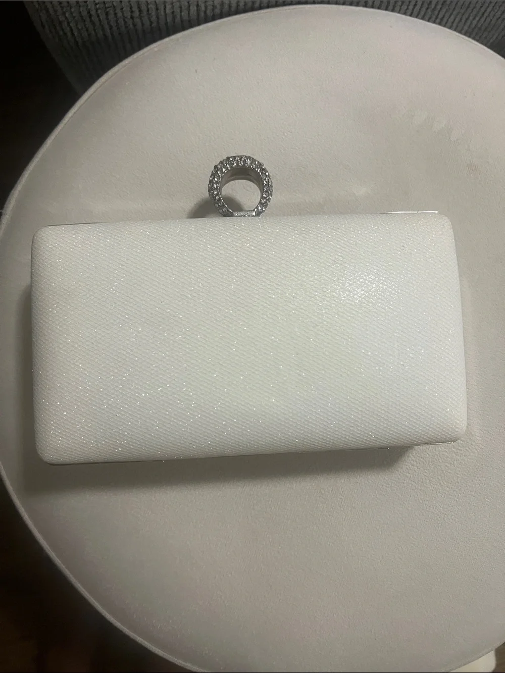 David's Bridal White Beaded Pearl & Crystal Evening Clutch